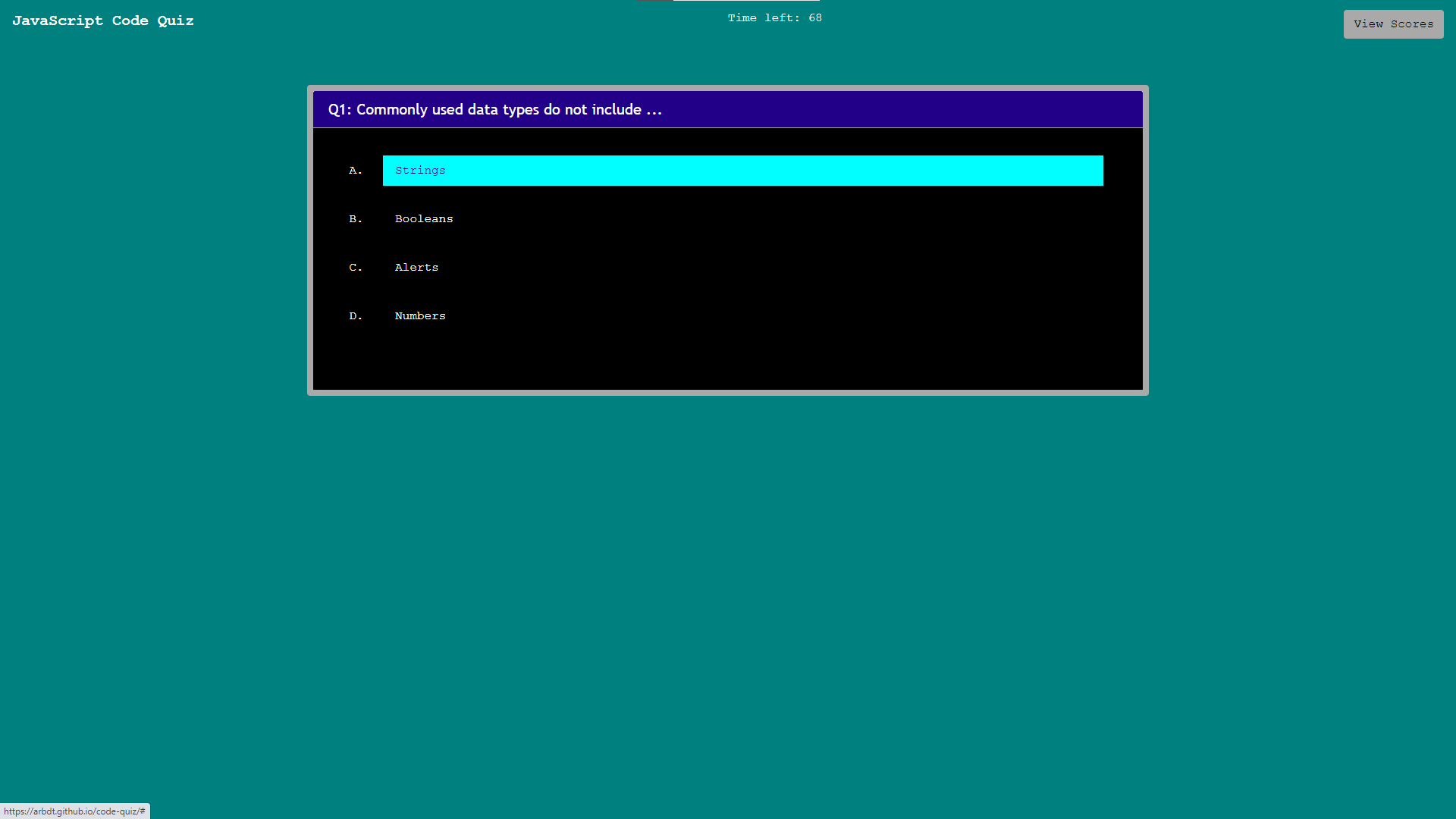 preview of JavaScript code quiz