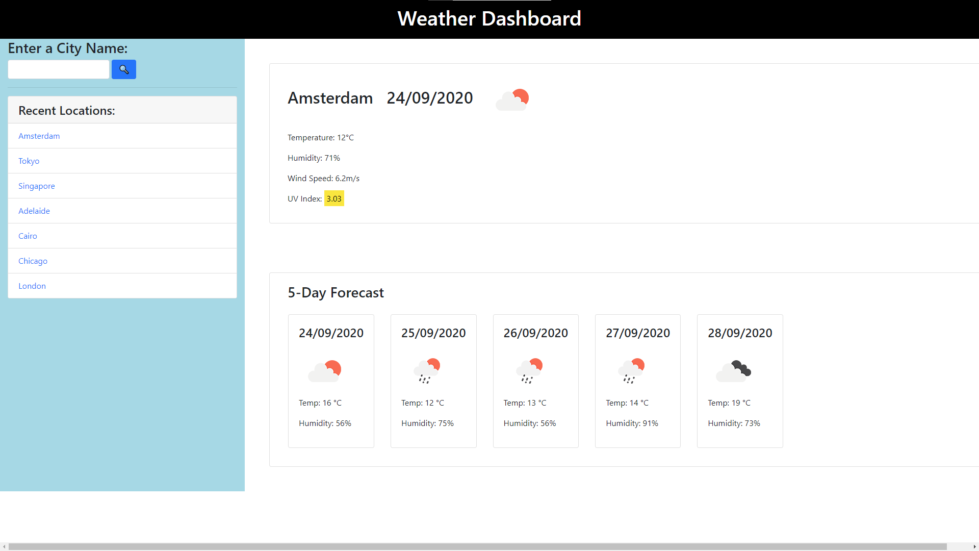 preview of weather dashboard